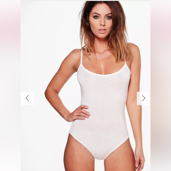 Boohoo spaghetti strap vneck white sheer bodysuit with snap closure women size S - Picture 1 of 5